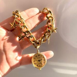 Visage Gold Star Charm Chain Watch Bracelet